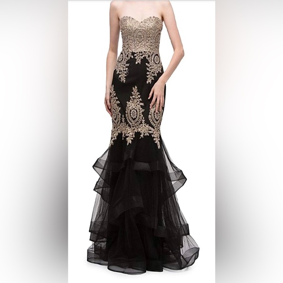 Eureka Los Angeles Dresses & Skirts - 3. Eureka Fashion - Gilt Adorned Strapless Trumpet Evening Gown